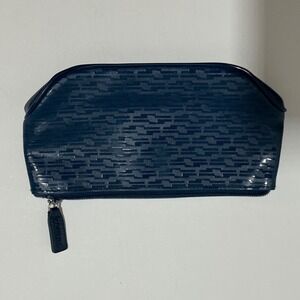 Clinique Navy Blue Geometric Textured Glossy Makeup‎ Cosmetic Travel Bag Pouch